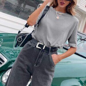 Padded Shoulder Top - Gray